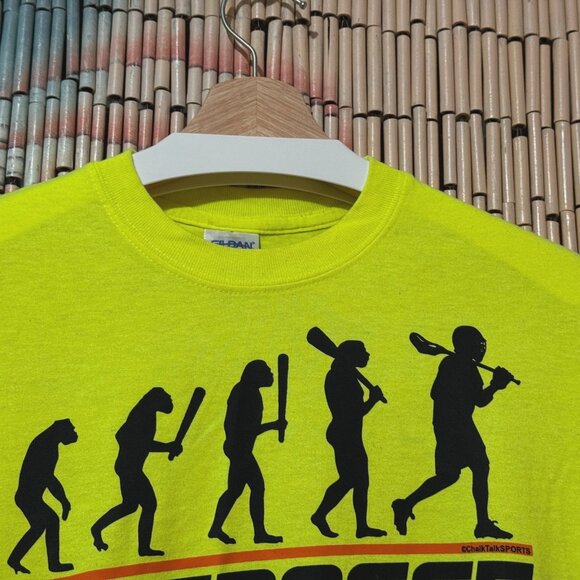 GILDAN ChalkTalkSPORTS Lacrosse Evolution of Sports T-Shirt, Neon Yellow, S - Picture 3 of 7